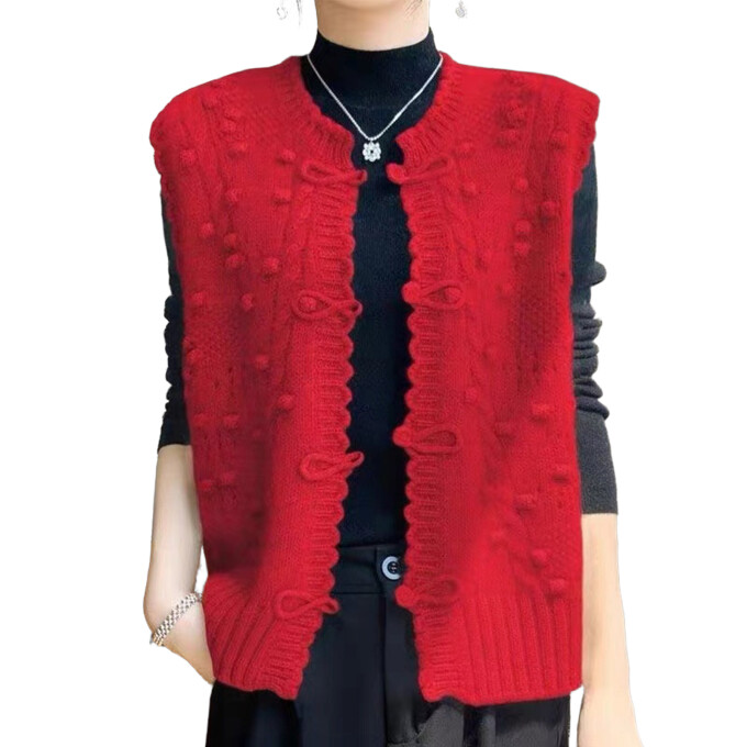 button down sweater vest Red 1