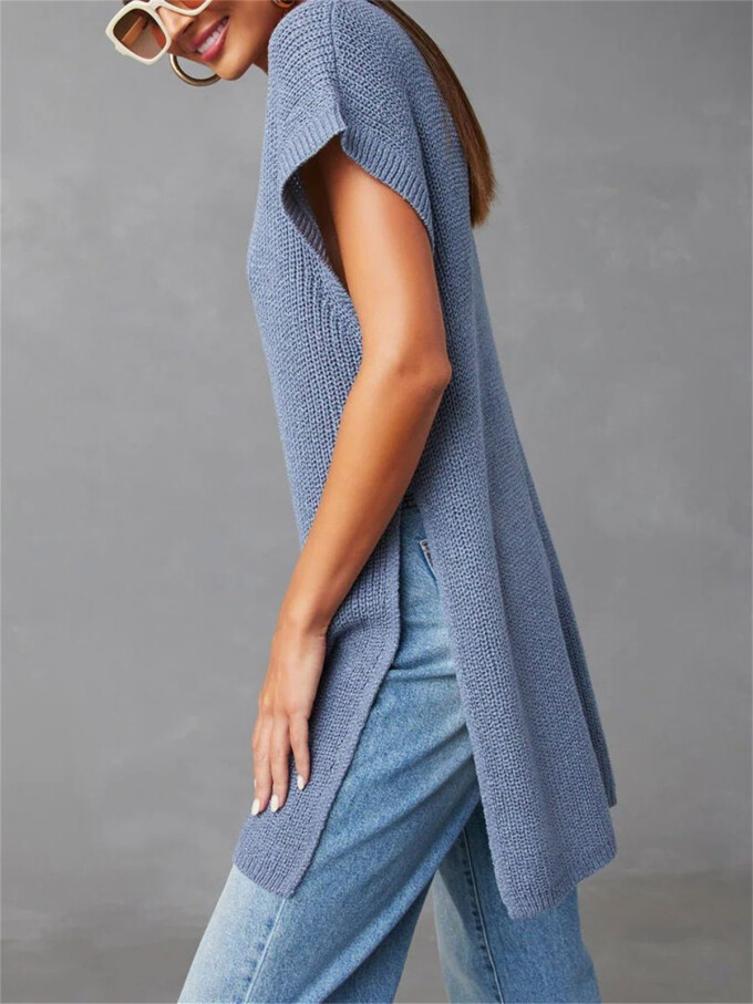 knitted sweater tunic cover ups Dusty Blue 4